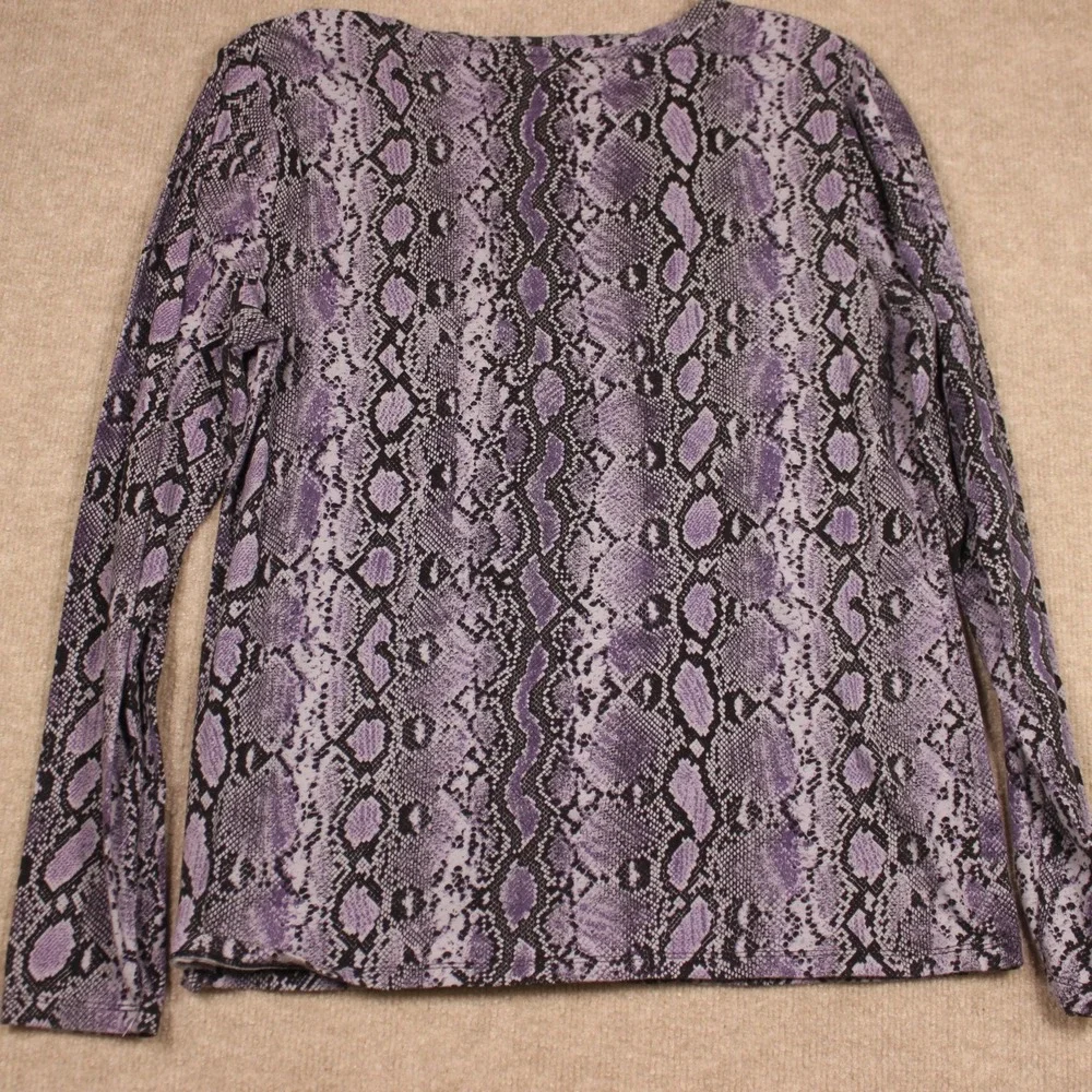 Michael Kors Purple Snakeskin Print Rhinestone MK Logo Long Sleeve Top Large